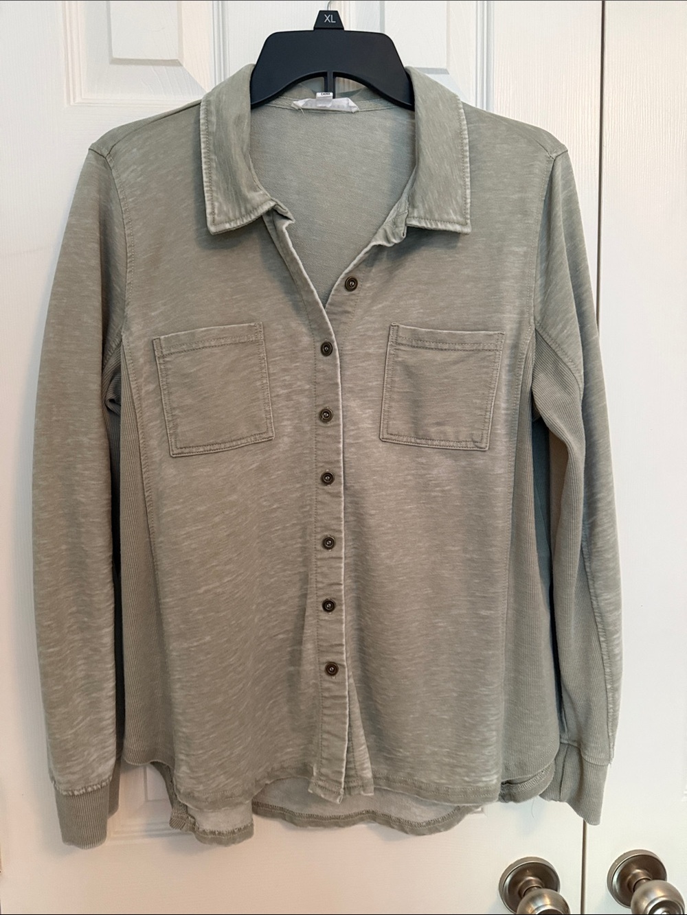 Jane and Delancey Washed Sage Green Button-Down knit Shirt Jacket L